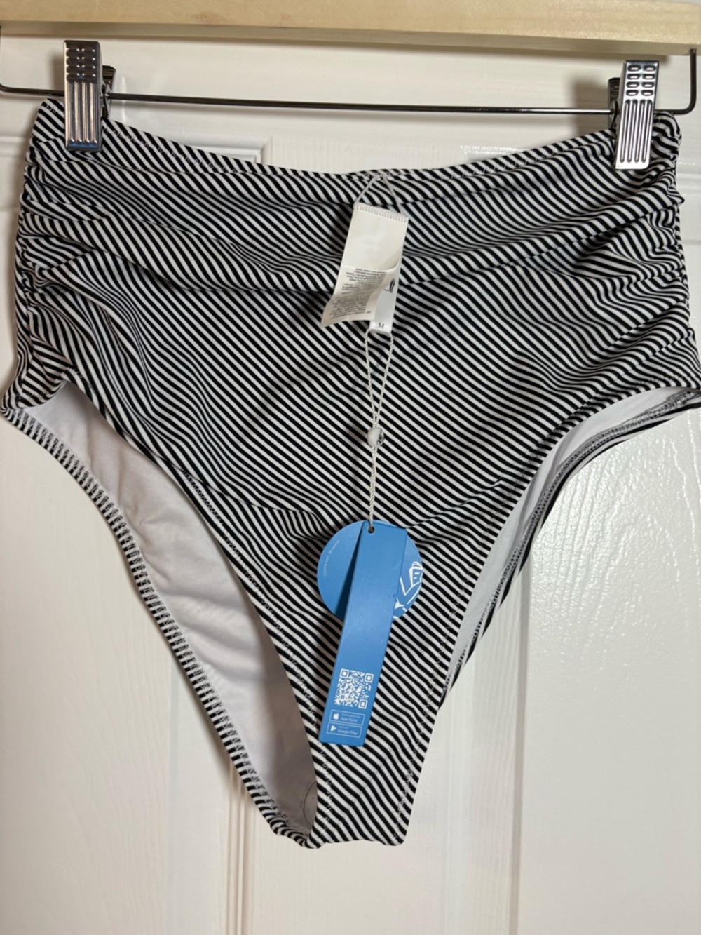 Cupshe Black and White Striped High-Waist Bikini Bottoms